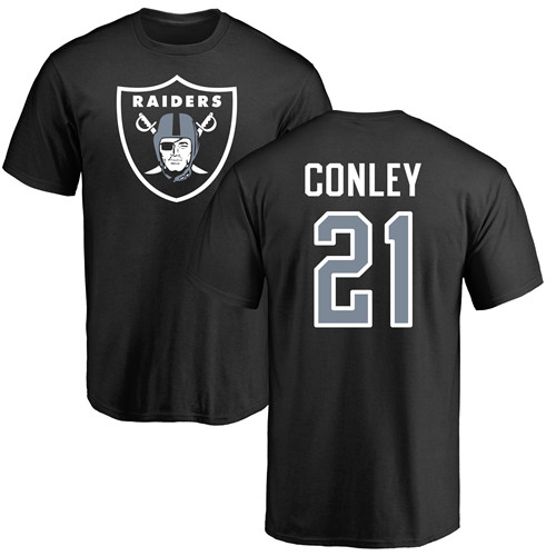 Men Oakland Raiders Black Gareon Conley Name and Number Logo NFL Football #21 T Shirt->nfl t-shirts->Sports Accessory